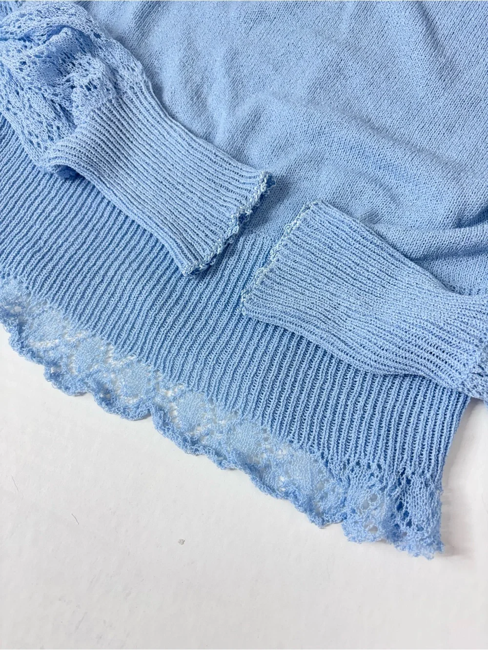 Free People Feminine Fancy Long Sleeve Lace Knit Blouse Sweater Balloon Sleeve